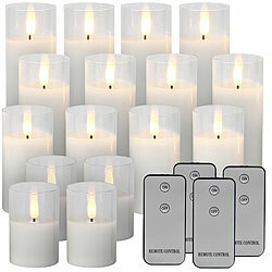 Lunartec 16er-Set LED-Echtwachskerzen im Glas, mit Docht & Fernbedienung, weiß Lunartec Kerzen-Sets mit 4 flammenlosen Kerzen mit Fernbedienung