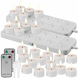 Lunartec 24er-Set LED-Akku-Teelichter mit USB-Ladestation, Fernbedienung, Timer Lunartec 