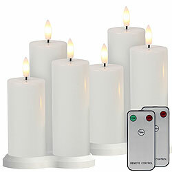 Lunartec 6 Akku-LED-Stumpenkerzen mit Dochten, Flammen-Effekt und Timer Lunartec Akku-LED-Stumpenkerzen mit Docht, Ladestation und Timer