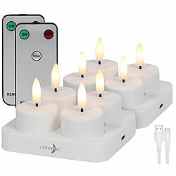 Lunartec 8er-Set LED-Akku-Teelichter mit USB-Ladestation, Fernbedienung, Timer Lunartec 