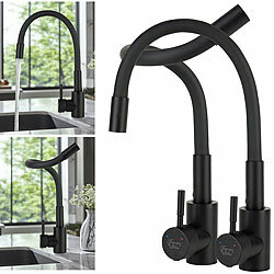 Rosenstein & Söhne 2er-Set Edelstahl-Küchenarmaturen, flexibel, 360°, Niederdruck,schwarz Rosenstein & Söhne Edelstahl-Küchenarmaturen mit flexiblem Silikon-Auslauf, Niederdruck 