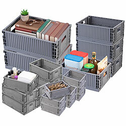 Rosenstein & Söhne 22er-Set Kunststoff-Aufbewahrungskisten, stapelbar, 4 Größen Rosenstein & Söhne Faltbare Kunststoff-Aufbewahrungsboxen, stapelbar