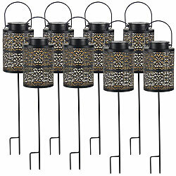 Lunartec 8er-Set Metall-Solar-Laternen stehend, hängend & mit Erdspieß, IP44 Lunartec Orientalische 3in1 Metall-Solarlaternen für außen