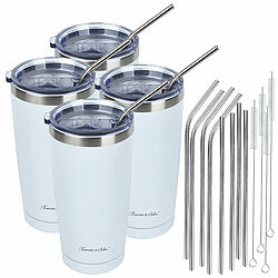 Rosenstein & Söhne 4er-Set doppelwandige Isolierbecher, weiß, 600 ml, Edelstahl Rosenstein & Söhne Doppelwandige Isolierbecher