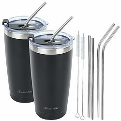 Rosenstein & Söhne 2er-Set doppelwandige Isolierbecher, schwarz, 600 ml, Edelstahl Rosenstein & Söhne Doppelwandige Isolierbecher