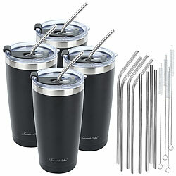 Rosenstein & Söhne 4er-Set Doppelwandiger Isolierbecher, schwarz, 600 ml, Edelstahl Rosenstein & Söhne 