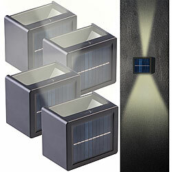 Lunartec 4er-Set Solar-Akku-Wandleuchte, 12 LEDs, je 25 lm warm-/tageslichtweiß Lunartec Solar-Akku-Wandleuchten mit einstellbarem Lichtkegel 