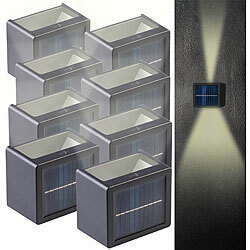 Lunartec 8er-Set Solar-Akku-Wandleuchte, 12 LEDs, je 25 lm warm-/tageslichtweiß Lunartec Solar-Akku-Wandleuchten mit einstellbarem Lichtkegel