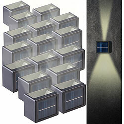 Lunartec 16er-Set Solar-Akku-Wandleuchten, 12 LEDs, je 25 lm warm-/tageslichtwe Lunartec Solar-Akku-Wandleuchten mit einstellbarem Lichtkegel 