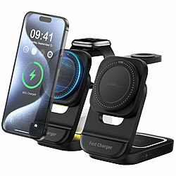 Callstel 2er-Set Faltbare MagSafe-Ladestation für iPhone, Apple Watch & AirPods Callstel Faltbare 3in1-MagSafe-Ladestationen für iPhones, Apple Watches & AirPods