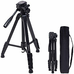 Somikon Kamera-Stativ aus Aluminium, 3-Wege-Kopf, 52 x 60 x 185 cm Somikon Aluminium Kamerastative 