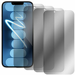 Somikon 4er-Set Schutzfolien aus gehärtetem Glas, iPhone 13 Somikon Schutzfolien aus gehärtetem Glas mit Anti-Spy-Schutz für iPhone, inkl. Installations-Werkzeug