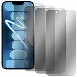 Somikon Set de 4 films de protection en verre trempé, iPhone 14 Plus Somikon film de protection en verre trempé avec protection anti-espion pour iphone, y compris outil d'installation disponible sur eMall