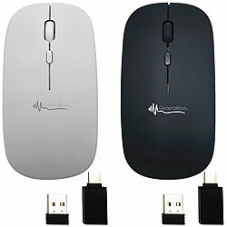 GeneralKeys 2er-Set Flache Akku-Maus mit Bluetooth 5.2 & 2,4 GHz, weiß & schwarz GeneralKeys Geräuscharme Mini-Mäuse mit Bluetooth und USB-Empfänger