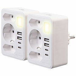 revolt 2er-Set 8-in-1 Mehrfach-Steckdosen-Adapter, USB-Ladeports, 15 Watt revolt 