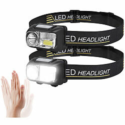 KryoLights 2er-Set LED-Akku-Stirnlampe , 200 m, 3 Watt, 4 Modi, Sensor, Rotlicht KryoLights LED-Akku-Stirnlampen