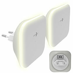 Lunartec 2er-Set Steckdosen-Nachtlicht, indirekte Beleuchtung, Dämmerungssensor Lunartec Steckdosen-Nachtlicht mit indirekter Beleuchtung und Dämmerungssensor, CCT, dimmbar, Touch-Bedienung 