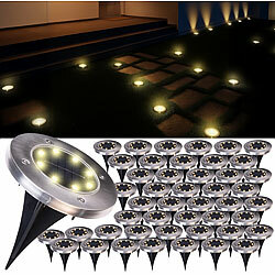 Lunartec 48er-Set Akku-Solar-Bodenleuchten, Edelstahlgehäuse, 8 LEDs, warmweiß Lunartec LED-Solar-Bodenleuchten