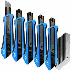 AGT 5er-Set Cuttermesser mit 20 Ersatzklingen aus SK5-Stahl, 18 mm AGT Cuttermesser-Set mit Ersatzklingen