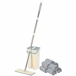 Sichler Haushaltsgeräte Wischmopp mit Doppelkammer-Putzeimer, 8 Wischpads, Edelstahlgriff Sichler Haushaltsgeräte Bodenwischer mit Abstreifer