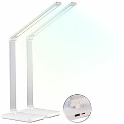 Lunartec 2er-Set Alu-Akku-Schreibtischleuchte, CCT, 280 lm, USB, silber/weiß Lunartec Aufladbare Alu-Tischlampen mit CCT