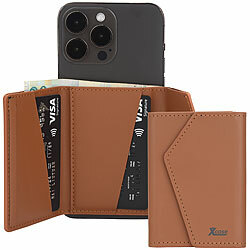 Xcase 2er-Set Kartenhalter & Geldbörse für iPhone, MagSafe, 4 Karten, braun Xcase Kartenhalter-Wallet für iPhone mit MagSafe, klappbar, für 3 Karten