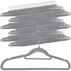 PEARL 240 rutschfeste Samt-Kleiderbügel, 4,5 kg Tragkraft, dunkelgrau PEARL Raumspar-Kleiderbügel 