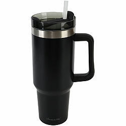 Rosenstein & Söhne Doppelwandiger Vakuum-Thermobecher, 1.200 ml, mit Strohhalm, schwarz Rosenstein & Söhne XXL-Thermobecher für Auto-Getränkehalter