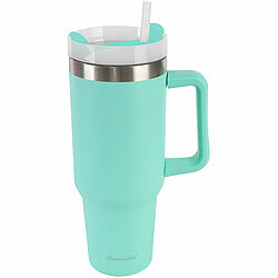 Rosenstein & Söhne Doppelwandiger Vakuum-Thermobecher, 1.200 ml, mit Strohhalm, grün Rosenstein & Söhne XXL-Thermobecher für Auto-Getränkehalter