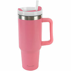 Rosenstein & Söhne Doppelwandiger Vakuum-Thermobecher, 1.200 ml, mit Trinkhalm, pink Rosenstein & Söhne XXL-Thermobecher für Auto-Getränkehalter