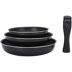 Tornwald-Schmiede 4-teiliges Pfannen-Set, Ø 20, 24, 28 cm, 1 abnehmbarer Griff für alle Tornwald-Schmiede Pfannen-Sets mit Antihaftbeschichtung und abnehmbarem Griff, ofenfest