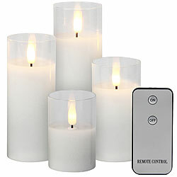 Lunartec 4er-Set LED-Echtwachskerzen im Glas, mit Docht und Fernbedienung, weiß Lunartec 