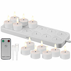 Lunartec 12er-Set LED-Akku-Teelichter mit USB-Ladestation, Fernbedienung, Timer Lunartec 