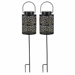 Lunartec 2er-Set Metall-Solar-Laternen stehend, hängend & mit Erdspieß, IP44 Lunartec Orientalische 3in1 Metall-Solarlaternen für außen