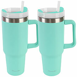 Rosenstein & Söhne 2er-Set Doppelwandiger Vakuum-Thermobecher, 1.200 ml, Strohhalm, grün Rosenstein & Söhne XXL-Thermobecher für Auto-Getränkehalter