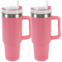 Rosenstein & Söhne 2er-Set doppelwandige Vakuum-Thermobecher, 1.200 ml, Trinkhalm, pink Rosenstein & Söhne XXL-Thermobecher für Auto-Getränkehalter 