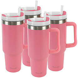 Rosenstein & Söhne 4er-Set Doppelwandiger Vakuum-Thermobecher, 1.200 ml, Strohhalm, pink Rosenstein & Söhne XXL-Thermobecher für Auto-Getränkehalter