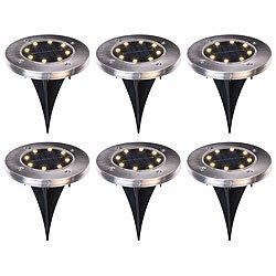 Lunartec 48er-Set Akku-Solar-Bodenleuchten, Edelstahlgehäuse, 8 LEDs, warmweiß Lunartec LED-Solar-Bodenleuchten