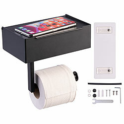 Porta Carta Igienica Con Ripiano E Scatola Salviette – Autoadesivo E A Vite, In Acciaio Inox, Capacità 7,5 Kg, Bianco