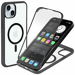 Xcase 360°-Schutzhülle für iPhone 15 Plus, stoßfest, MagSafe-komp., schwarz Xcase 360°-Ganzkörper-Schutzhüllen für iPhone 15 Plus, Glas-Displayschutzfolie, MagSafe-komp., stoßfest
