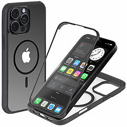 Xcase 360°-Schutzhülle für iPhone 15 Pro Max, stoßfest, MagSafe-komp., schw. Xcase 360°-Ganzkörper-Schutzhüllen für iPhone 15 Pro Max, Glas-Displayschutzfolie, MagSafe-komp., stoßfest