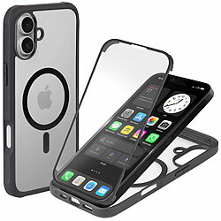 Xcase 360°-Schutzhülle für iPhone 16, stoßfest, MagSafe-kompatibel, schwarz Xcase 360°-Ganzkörper-Schutzhüllen für iPhone 16 mit Glas-Displayschutzfolie, MagSafe-kompatibel, stoßfest