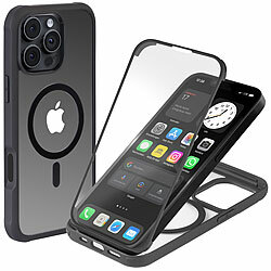 Xcase 360°-Schutzhülle für iPhone 16 Pro, stoßfest, MagSafe-komp., schwarz Xcase 360°-Ganzkörper-Schutzhüllen für iPhone 16 Pro, Glas-Displayschutzfolie, MagSafe-komp., stoßfest