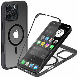 Xcase 360°-Schutzhülle für iPhone 16 Pro Max, stoßfest, MagSafe-komp., schw. Xcase 360°-Ganzkörper-Schutzhüllen für iPhone 16 Pro Max, Glas-Displayschutzfolie, MagSafe-komp., stoßfest