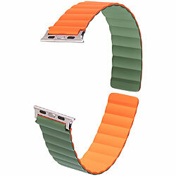 Callstel Armband für Apple Watch, 42/44/45/49mm, orange/dunkelgrün/silber Callstel Magnetische Apple Watch-Armbänder aus Silikon, doppelseitig wendbar 