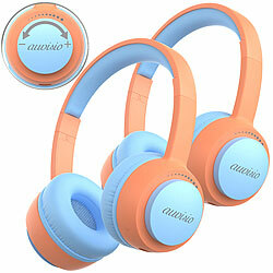 auvisio 2er-Set Bluetooth Kinderkopfhörer, XXL-Lautstärkebegrenzung, BT5.3 auvisio Leichtes Kinder-Headsets Bluetooth 