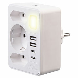 revolt 8in1-Mehrfach-Steckdosen-Adapter mit USB-C/A, Nachtlicht, 3.680 Watt revolt Mehrfach-Steckdosen-Adapter mit USB-Ports und Nachtlicht