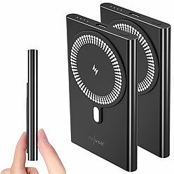 revolt 2er-Set flache Powerbanks, 5.000 mAh, 20 W PD, Qi- & MagSafe-komp. revolt Ultraflache Powerbanks, Qi- und MagSafe-kompatibel, USB-C mit Power Delivery