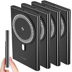 revolt 4er-Set flache Powerbanks, 5.000 mAh, 20 W PD, Qi- & MagSafe-komp. revolt Ultraflache Powerbanks, Qi- und MagSafe-kompatibel, USB-C mit Power Delivery