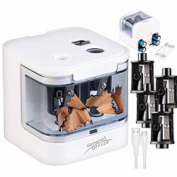 General Office Bleistiftspitzer, USB- & Batterie-Betrieb, 6-12 mm Ø Stifte, weiß General Office Elektrische Anspitzer mit Doppelloch-Design